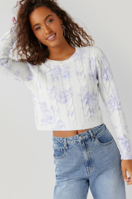 Kathy Cable Pattern Floral Pullover
