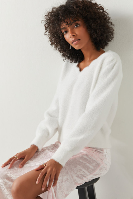 Marcia Scallop Neck Fuzzy Pullover