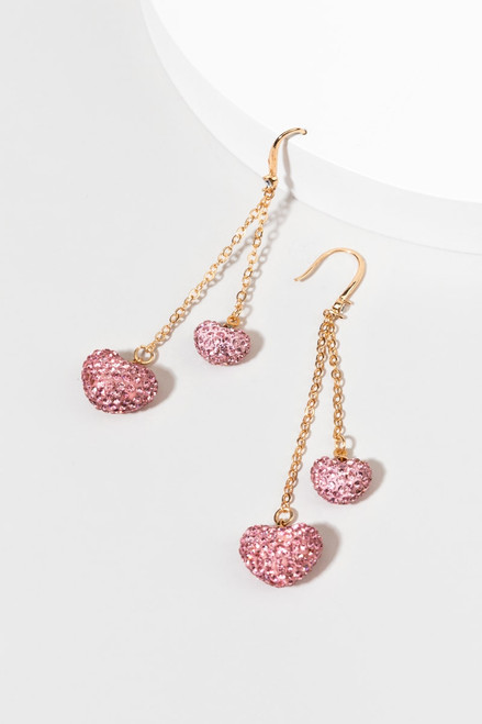 Kelli Puffy Crystal Hearts On A Chain Earrings