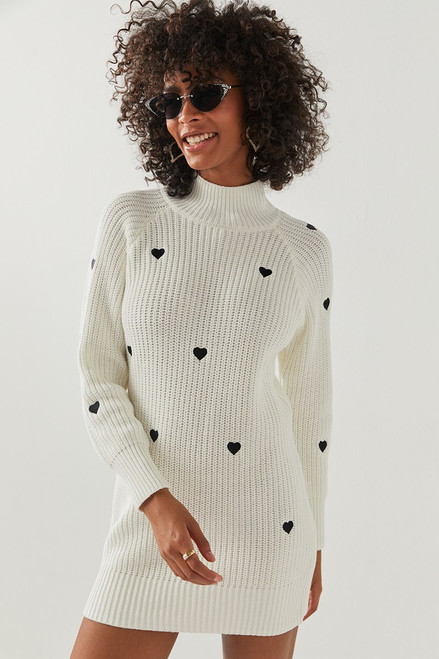 Penny Heart Embroidered Mini Sweater Dress
