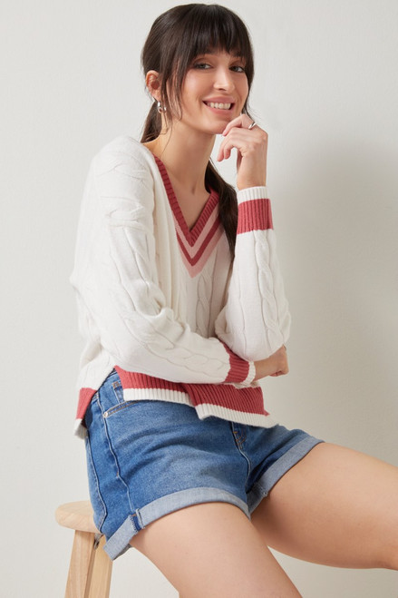 Winifred V Neck Varsity Pullover