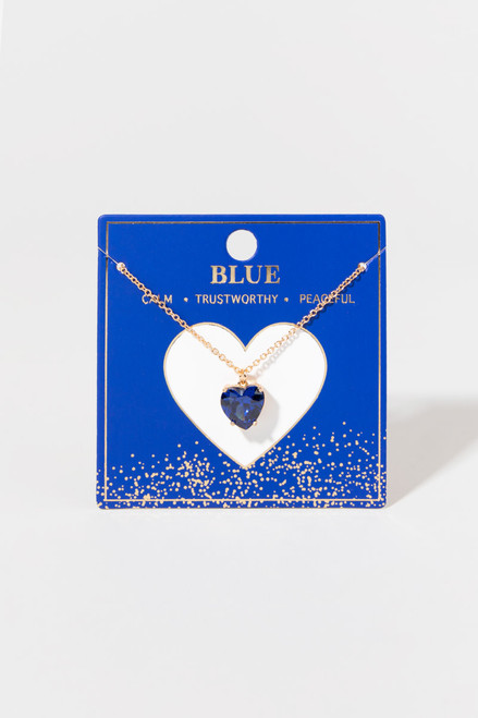 Margaret Blue Crystal Heart Pendant Golden Necklace