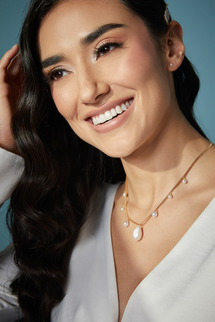 Luxe Gold Plated Pearl Station Necklace