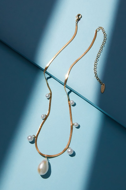 Luxe Gold Plated Pearl Station Necklace