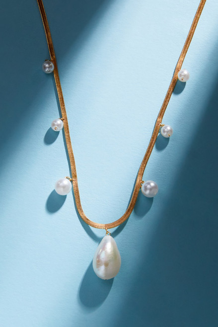 Luxe Gold Plated Pearl Station Necklace