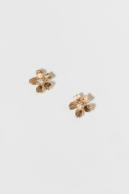 Marisa Gold And Crystal Textured Flower Studs
