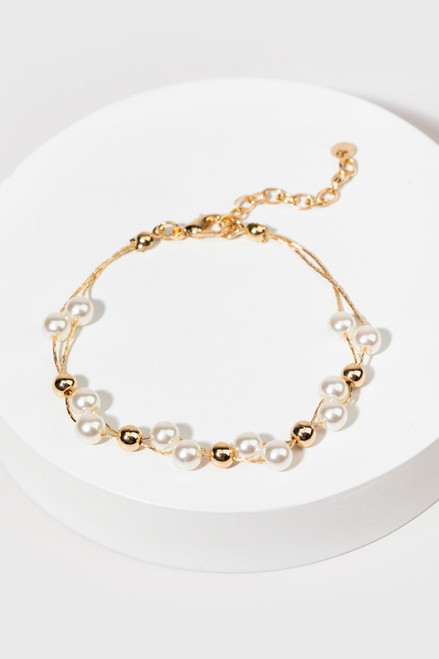 Cynthia Golden Bead And Pearl Bracelet