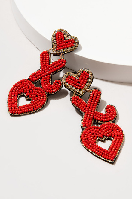 XO Red Chandelier Seedbead Earrings