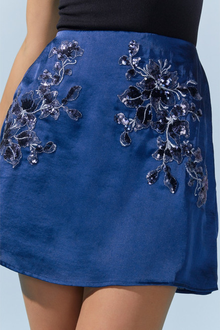 Gina Satin Floral Embellished Mini Skirt