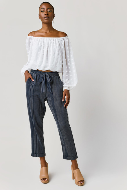 Andrea Striped Tie Front Jogger Pants