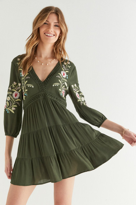 Lessie Flower Embroidered Mini Dress