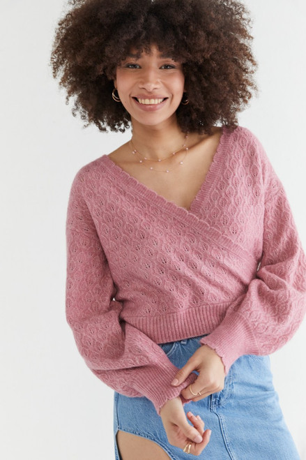 Brooke Pointelle Wrap Pullover Sweater