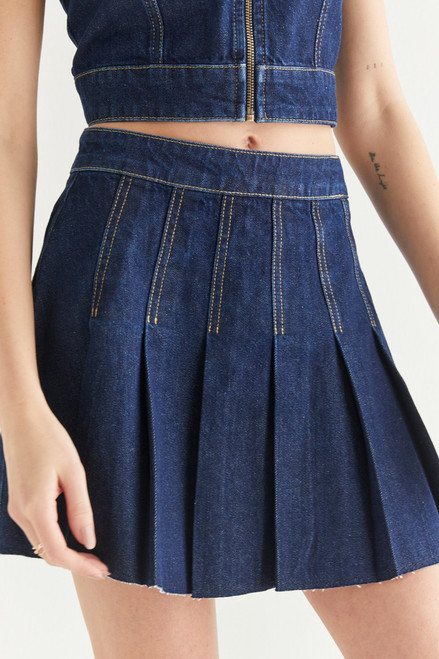 Anna Pleated Denim Mini Skirt