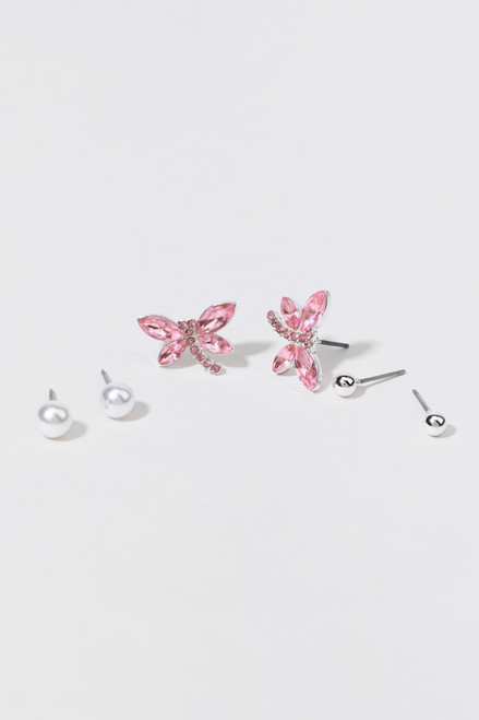 Dragonfly And Pearl Earrings Set