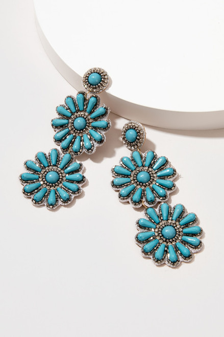 Janelle Turquoise Flower Chandelier Drop Earrings