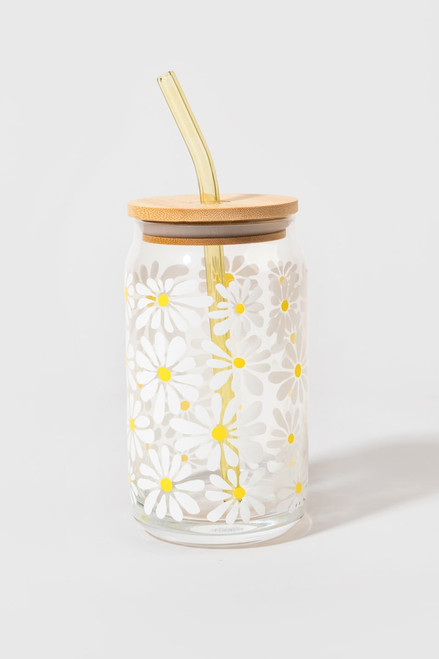 Daisy Pattern Glass Can Jar