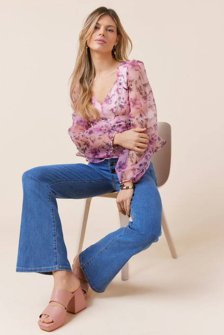 Audrey Flower Organza Peplum Blouse