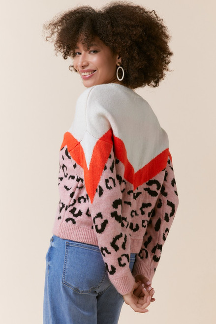 Sybil Animal Print Color Block Pullover