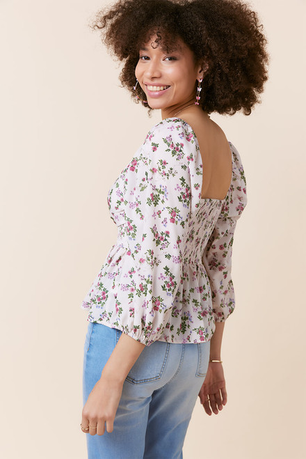 Joni Floral Keyhole Peplum Blouse