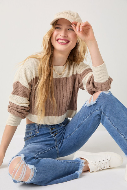 Carolyn Mix Stitch Colorblock Pullover