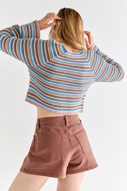 Courtney Multi Stripe Crochet Pullover