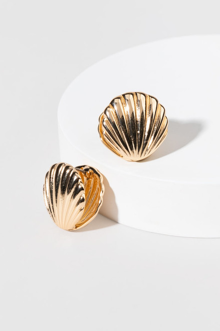 Katy Large Gold Seashell Hinge Earrings