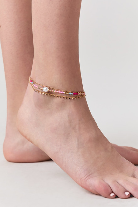 Angelica Paperclip Bead And Pearl Anklet Pack