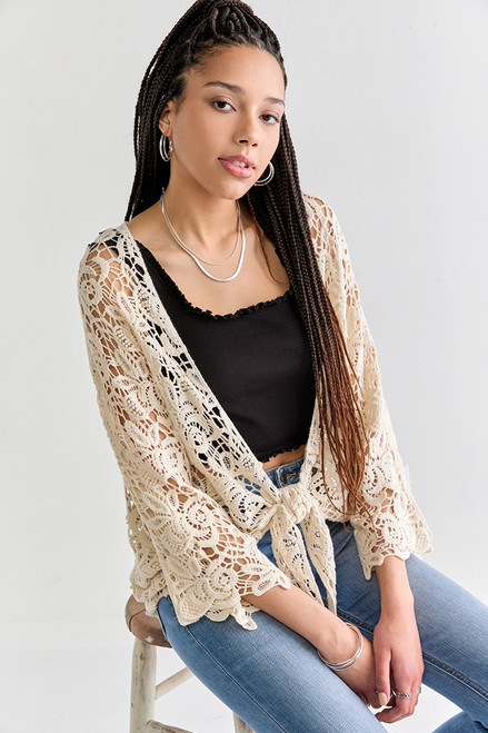 Jessamine Tie Front Crochet Kimono