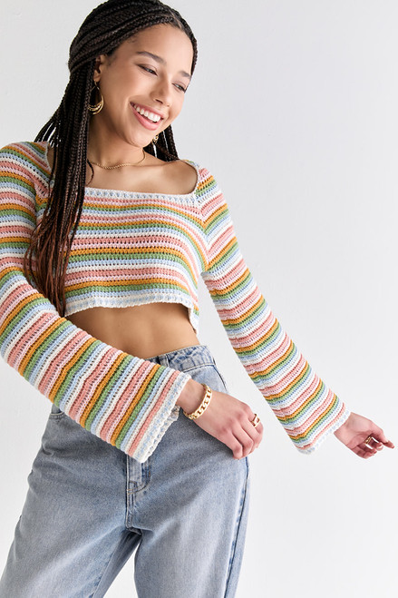 Courtney Stripe Crochet Pullover