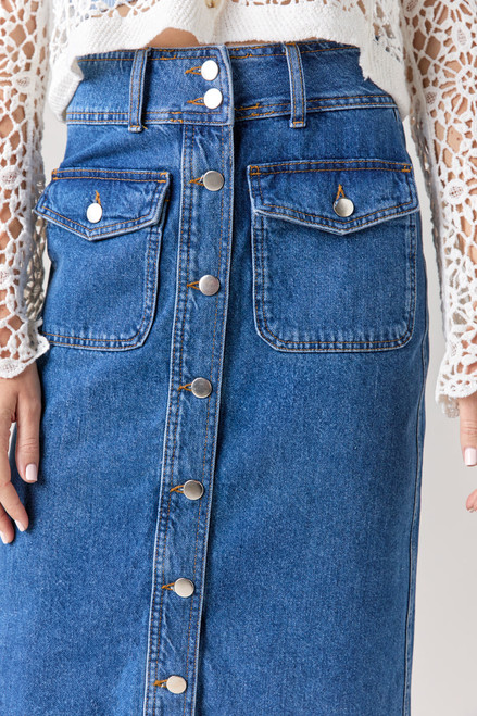 Addilyn Button Front Denim Midi Skirt