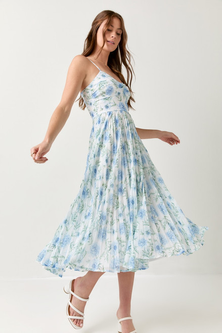 Francesca's Bonnie Pleated Bottom Floral Midi Dress | MarketFair Shoppes