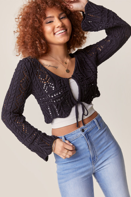 Vickie Crochet Cropped Pullover Sweater