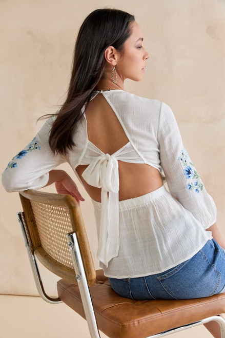 Allison Embroidered Bow Back Blouse