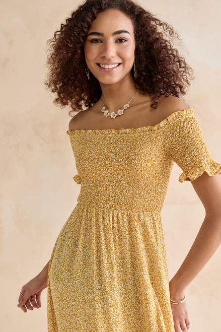 Perdita Off Shoulder Floral Yellow Maxi Dress