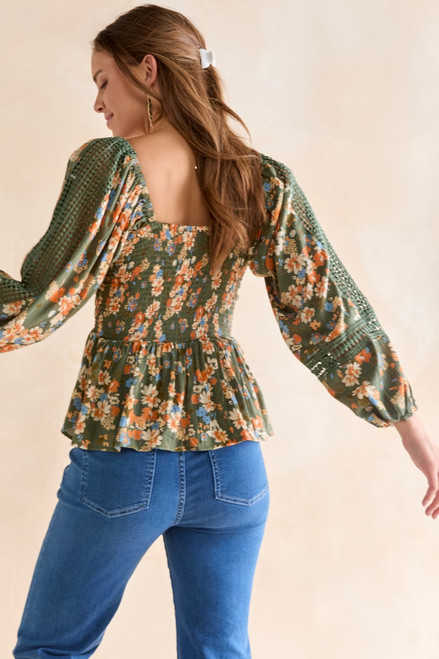 Elaine Smocked Waist Floral Print Blouse