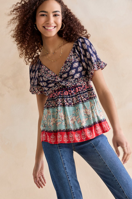 Belle Multi Print Tiered Blouse