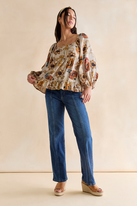 Monica Open Tie Back Floral Blouse