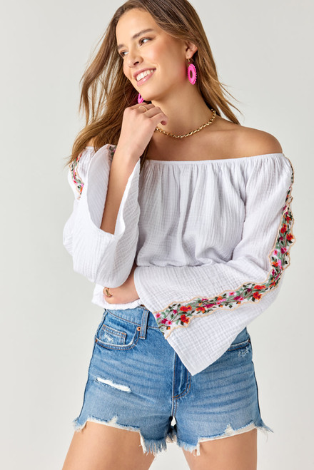 Anita Off The Shoulder Flower Embellished Blouse