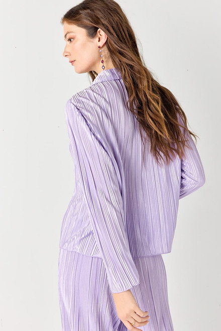 Ella Lavender Long Sleeve Plisse Button Down Top