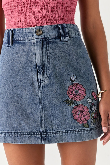 Hailie Embroidered Denim Mini Skirt