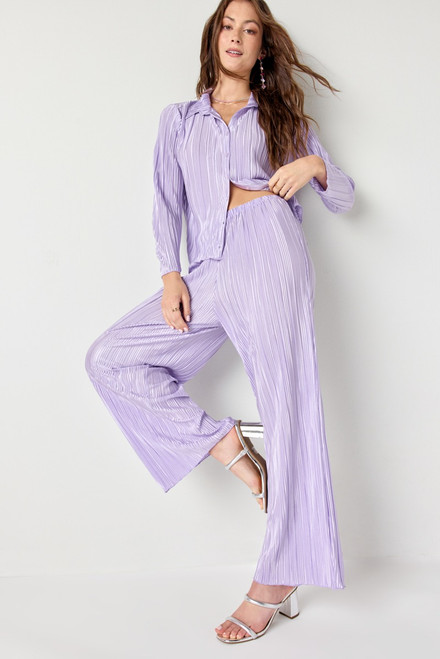 Ella Lavender Plisse Fluid Wide Pants