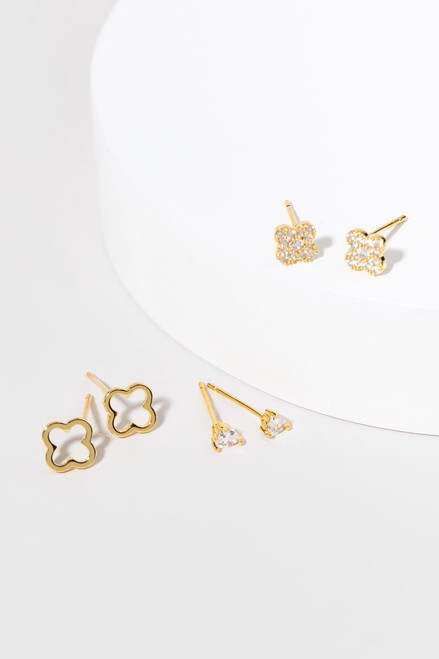 Gia Gold And Crystal Stud Earring Set