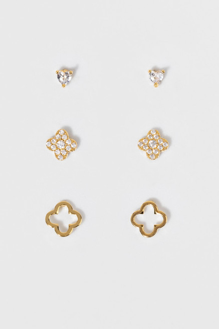 Gia Gold And Crystal Stud Earring Set