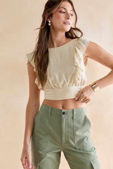 Lilly Riffle Sleeveless Tie Back Crop Top