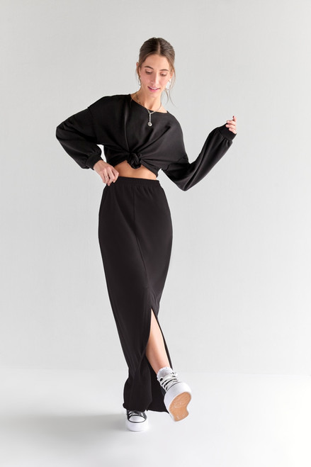 Hallie Front Slit French Terry Maxi Skirt