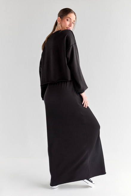 Hallie Front Slit French Terry Maxi Skirt