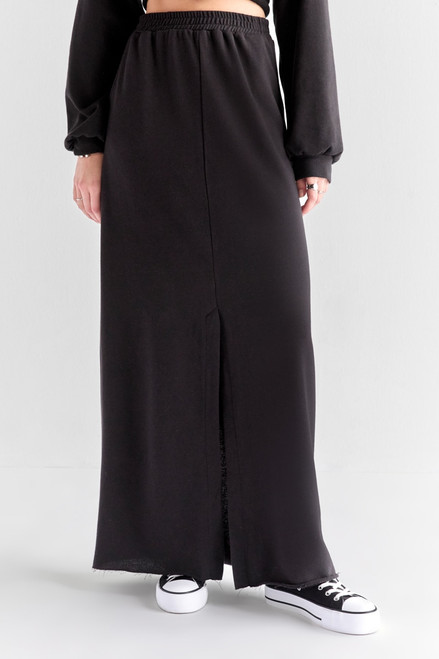 Hallie Front Slit French Terry Maxi Skirt