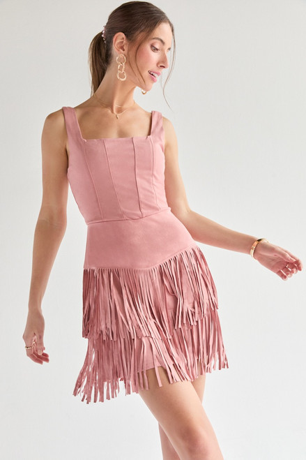 Tasha Corset Fringe Waisted Mini Dress