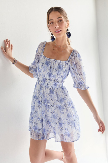 Wenona Floral Ruffle Sleeve Mini Dress