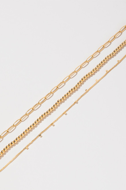 Lynn Layered Gold Ball And Paperclip Chain Necklace